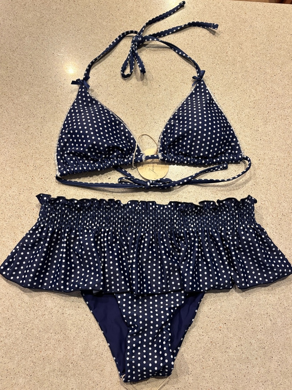 Navy Polka Dot Ruffle Bikini Set - Women's Two-Piece Swimwear